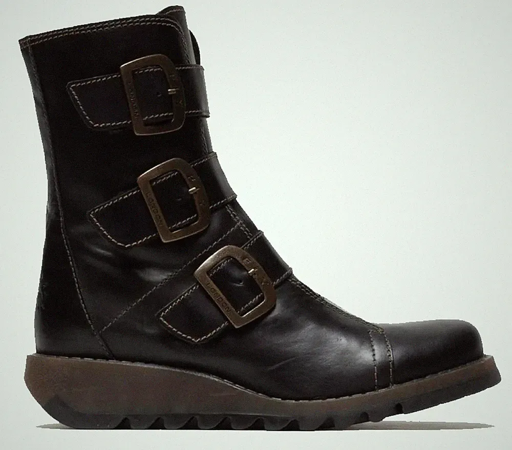 Fly London Damen SCOP110 Stiefel Chelsea Leder Knöchel Biker Keil Größe Eu 3-8