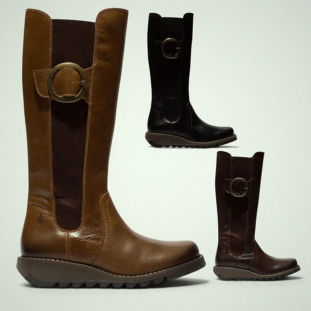 Fly London Damen SOIF361 Leder Kniehoch Plateau Reiten Lange Stiefel