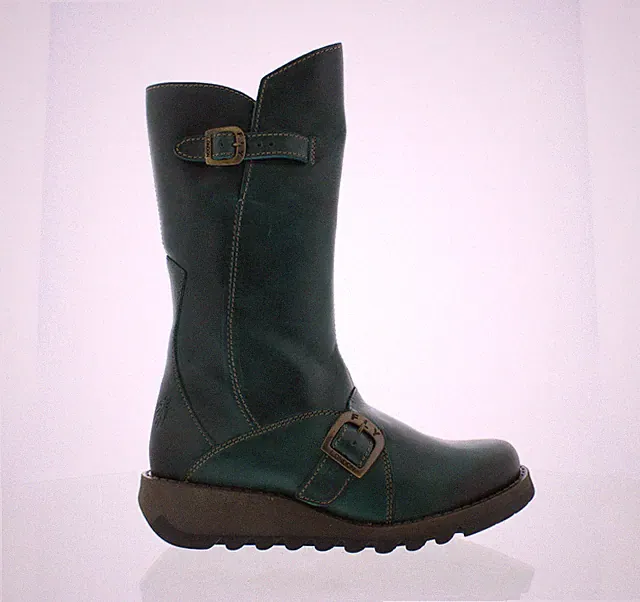 Fly London MES 2 Damen Stiefeletten Mid-Calf Keilabsatz Reißverschluss Leder