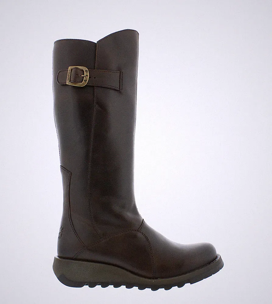 Fly London MOL 2 Damen Leder Motorradstiefel Mit Reißverschluss Keilhöhe