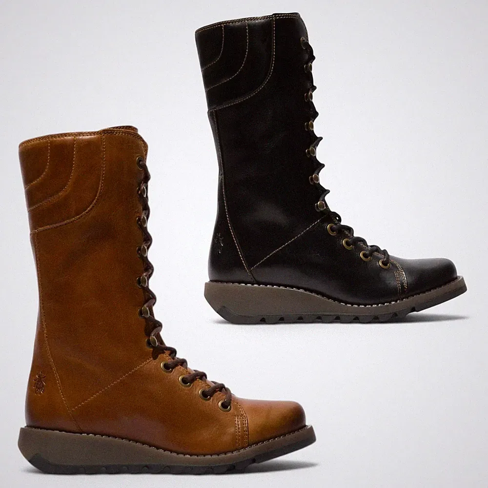 Fly London STER768 Damen Leder Zum Schnüren Reißverschluß Freizeit Kampf Stiefel