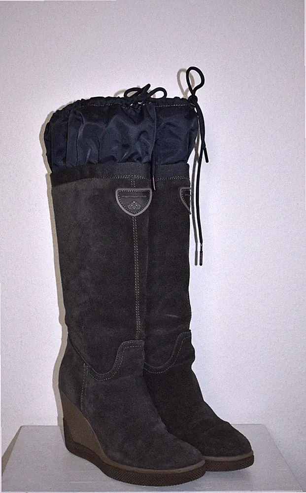 FORNARINA ⭐ hohe Schaftstiefel Stiefel Wasserfest Keilabsatz Grau Gr. 39