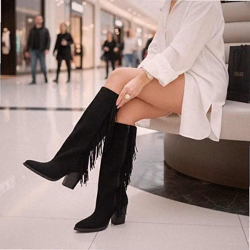 Frauen Stiefel RXJ296 Texaner Schwarze Mit Fransen CAMPEROS Mode Winter 2025