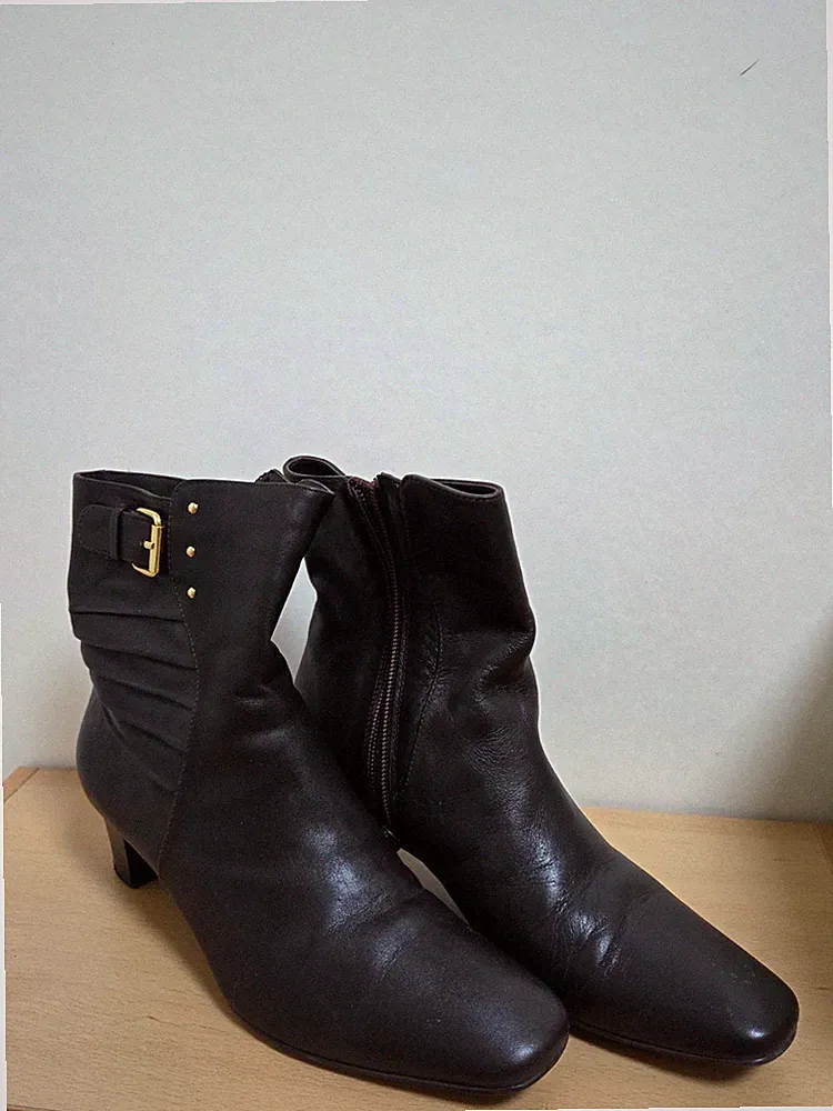 Free People Damen Schwarz Leder Stiefeletten Schnalle Reißverschluss Größe 6