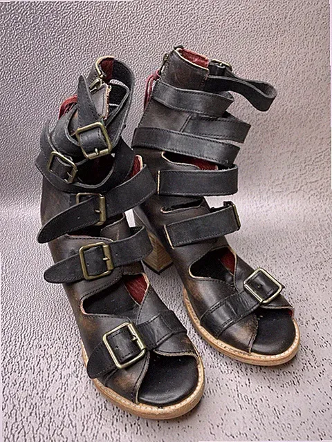 Freebird by Steven Bond schwarze Damen-Ledersandalen Größe US 9