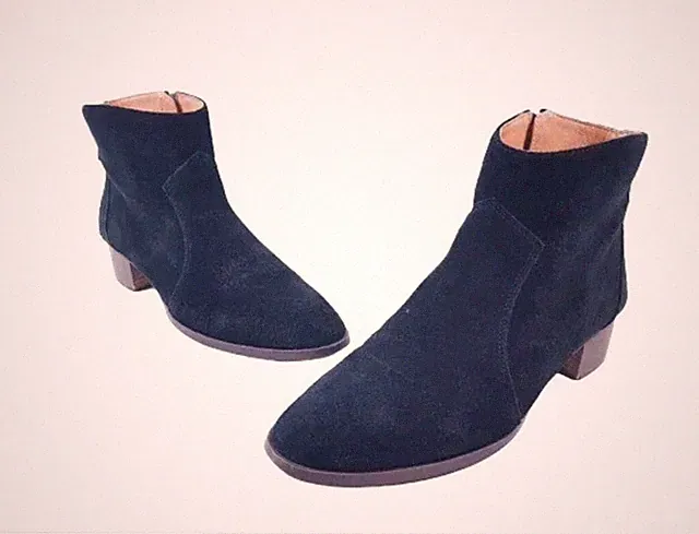 French Connection Stiefeletten schwarz Wildleder Blockabsatz Größe UK 8 EU 41