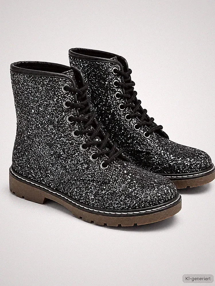 Fritzi aus Preußen Nella Damen Boots Glitter Graphit Schnürstiefel Gr. 36 G1