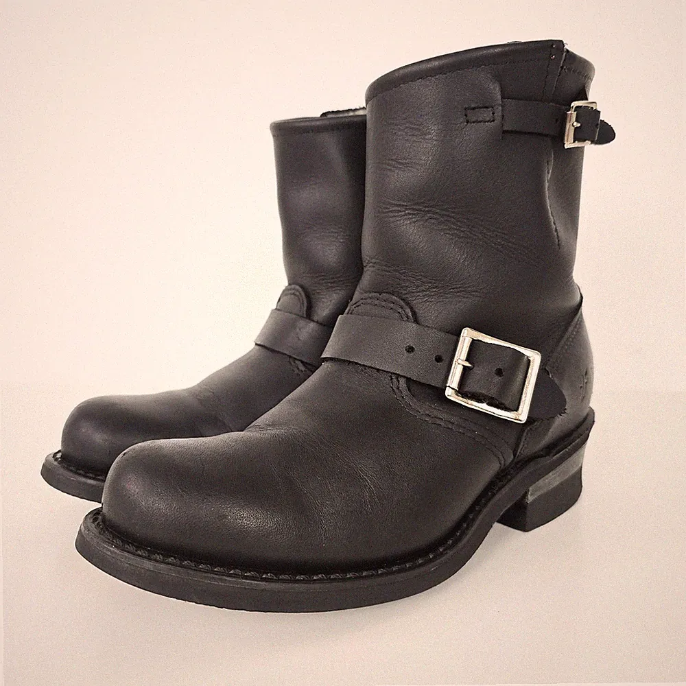 Frye DAMEN ENGINEER BIKER STIEFELETTE WACHSLEDER SCHWARZ US 6 UK 4 VINTAGE MOTO