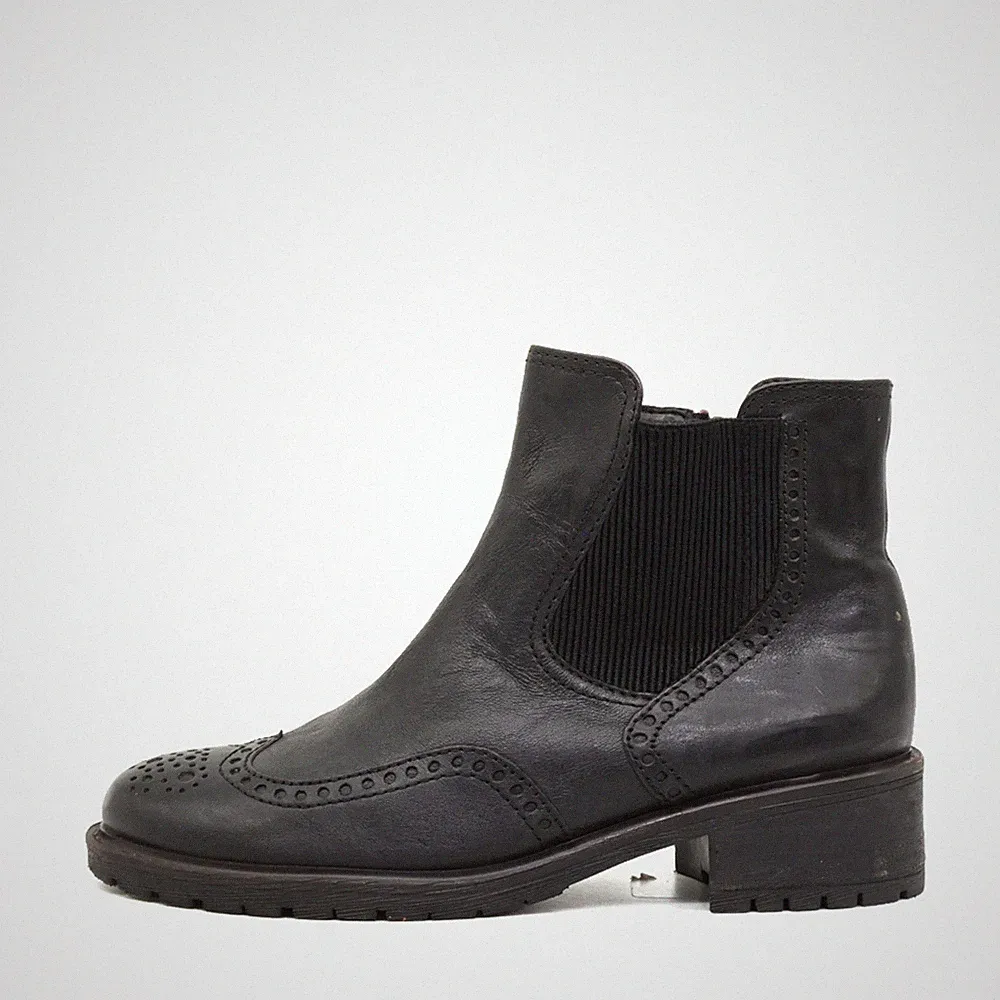 Gabor Chelsea Brogue Stiefeletten Schwarz Leder UK 5 Damen Herren Unisex EU 38