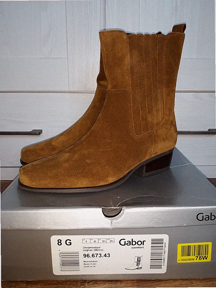 Gabor Comfort Cowboy Biker Stiefelette Velours Leder Farbe Cognac Gr. 42