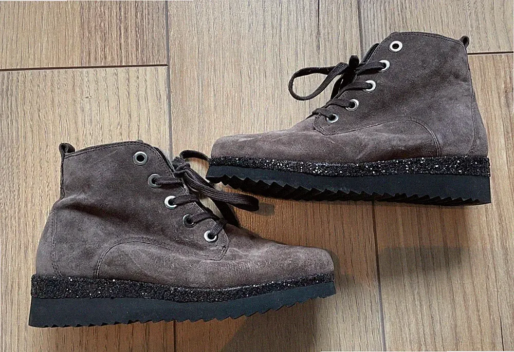 Gabor Comfort Schnürstiefelette Wildleder Gr. 36 / Winter dunkelgrau Glitzer NEU