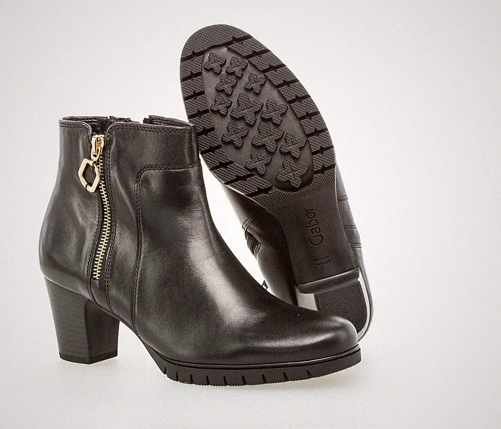 Gabor Damen Schuhe Stiefeletten Stiefel schwarz Plateau Business elegant Leder