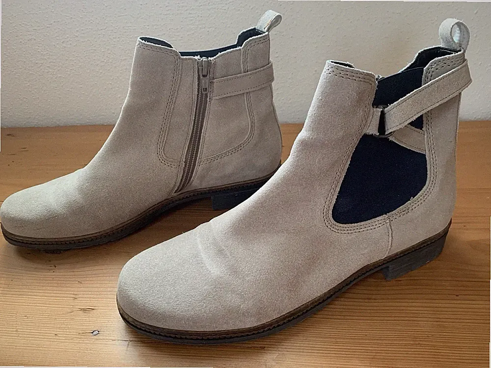 Gabor Damen Stiefelette Wildleder sand/dunkelblau Reißverschluss Gr.40