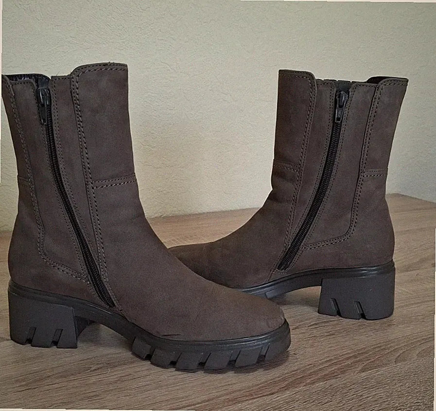 Gabor Damen Stiefeletten Gr. 5 mit Reißverschluß ungefüttert " Khaki / Gebraucht