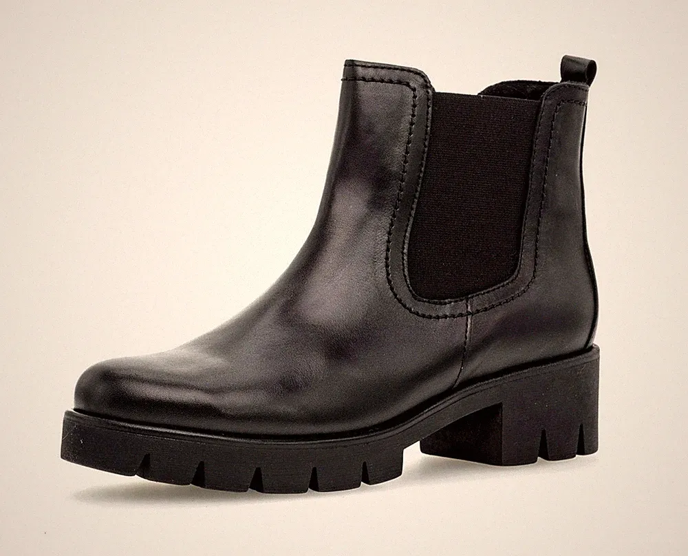 Gabor Fashion Stiefelette Schwarz Leder Chelsea Boot Plateau Blockabsatz Einlage