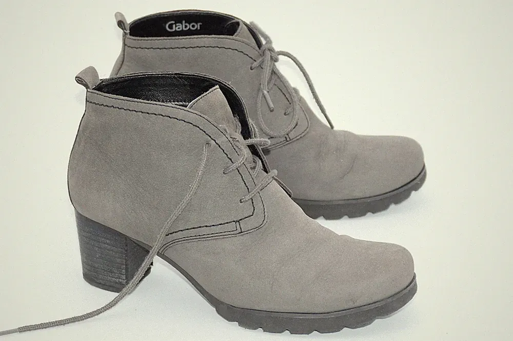 Gabor Stiefeletten Damen Grau Gr. 37,5 Gr. 4 1/2 Leder Schnürer