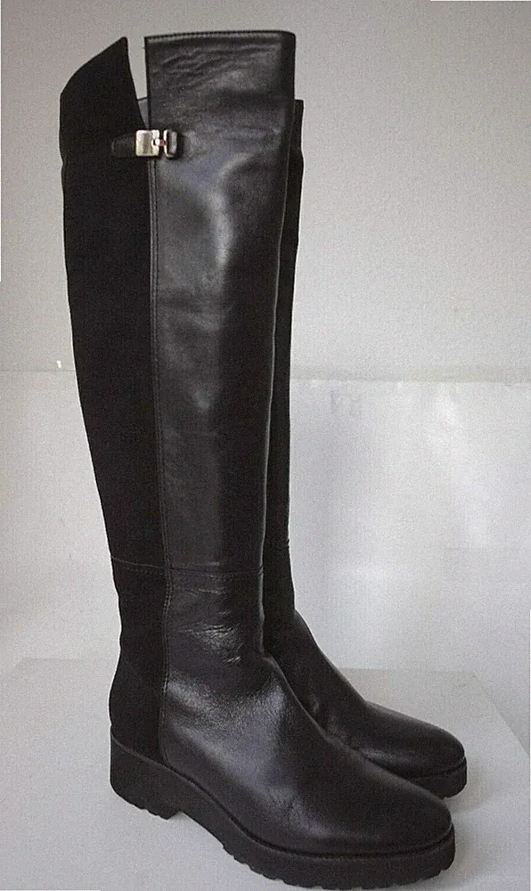 GABRIELE Stiefel 39 wie NEU Schwarz Glattleder + Wildleder Kniehoch dicke Sohle