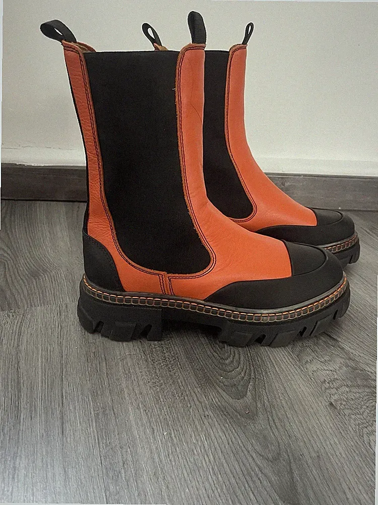 Gannì Combat Boot Damen Rot Leder Chelsea Mid Boot Frauen 40