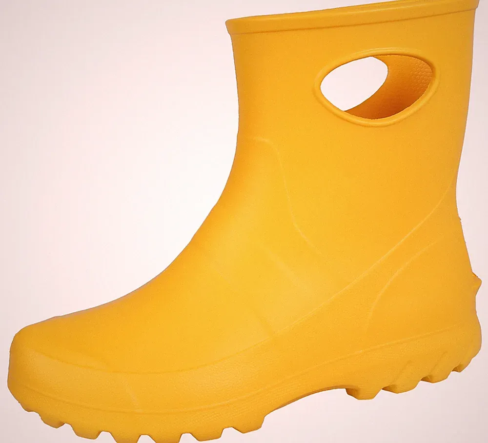 Gelbe Gartenstiefel aus Schaumstoff für Damen + Gartenhandschuhe mit Blumenprint