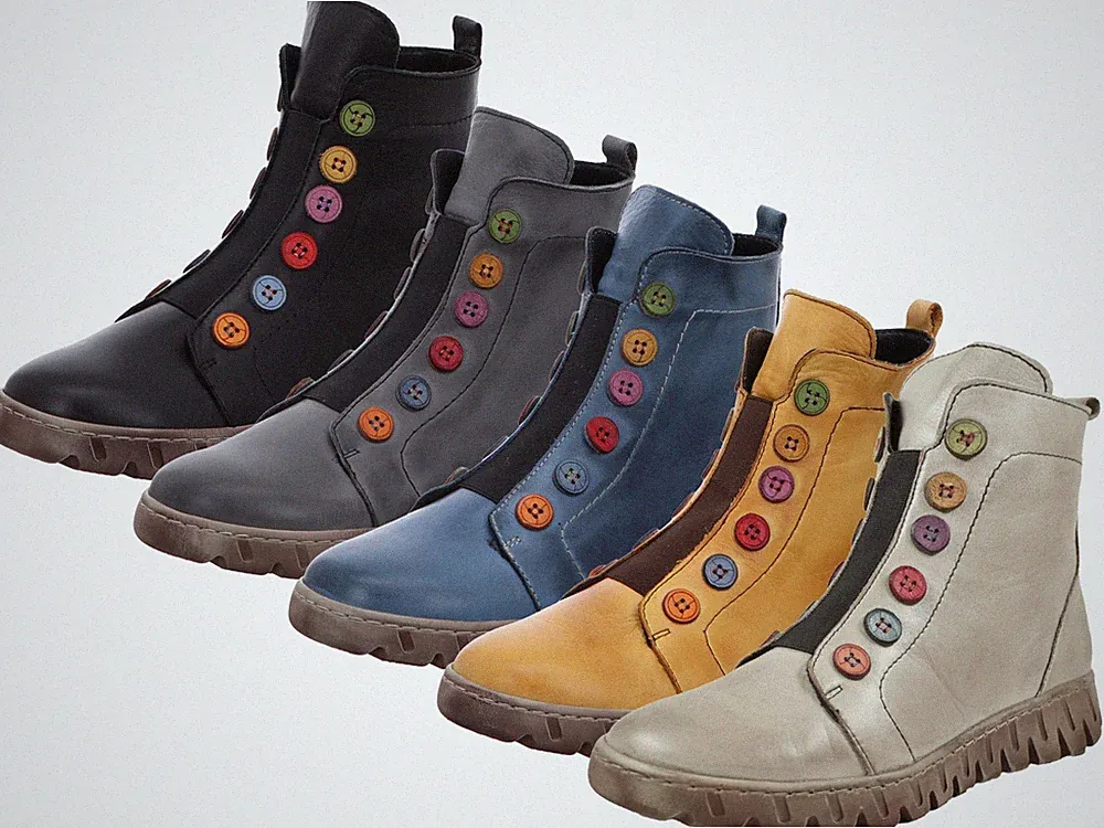 Gemini Damen Stiefelette aus Leder mit Gummizug und bunter Knopfleiste 337135-02