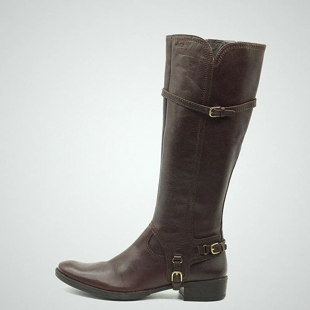 Geox Damen 083903 Stiefel Braun Leder Kniehoch Patent Reitstiefel EU 39