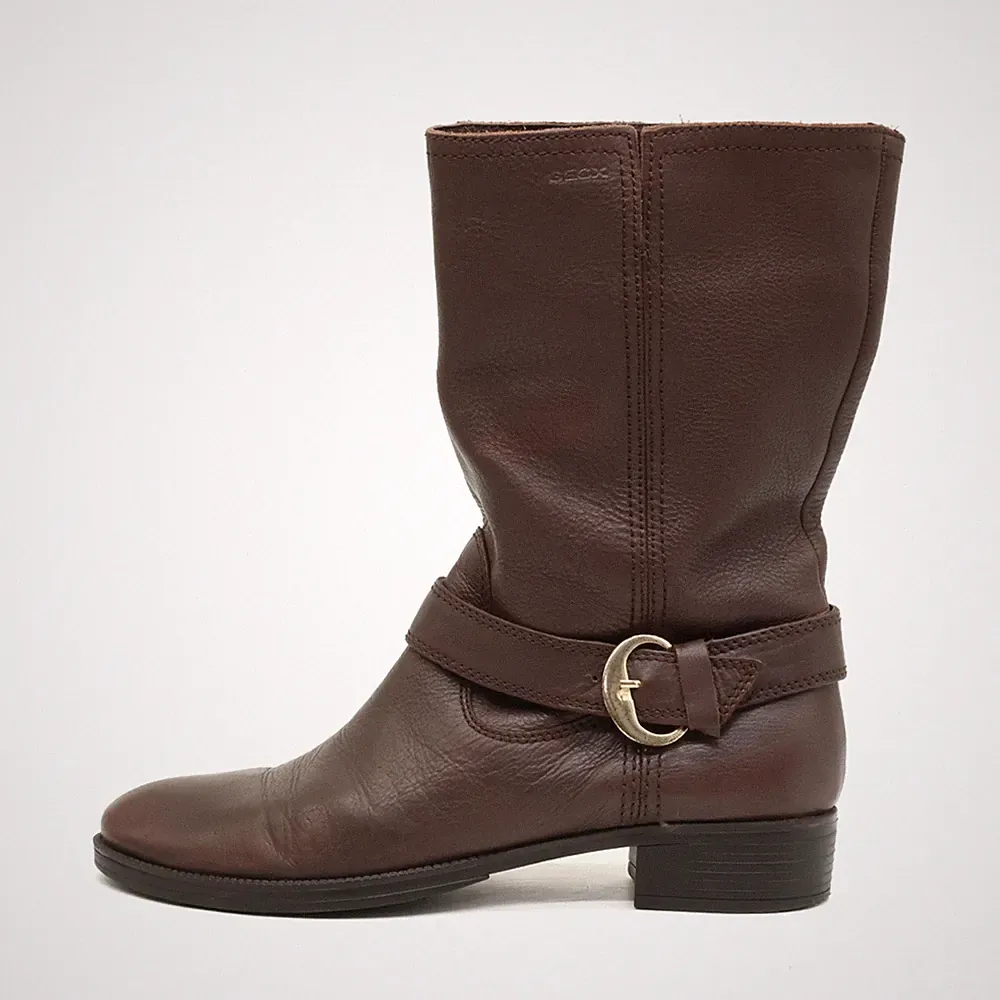 Geox Damen D1390F Stiefel Braun Leder Kurzschaft Schnalle Reitstiefel EU 38