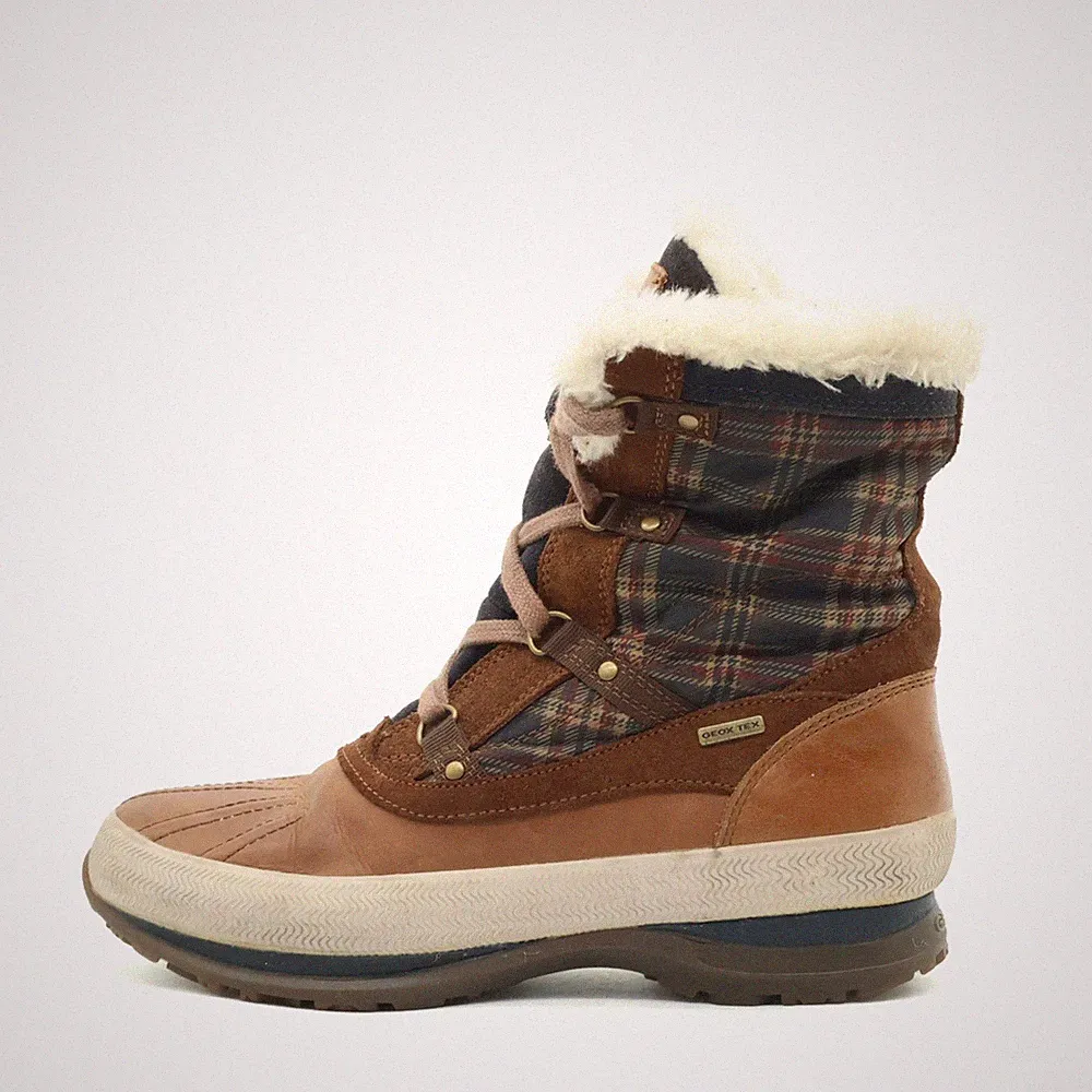 Geox Damen Respira Stiefel Braun Leder/Textil Atmungsaktiv Winterstiefel EU 38