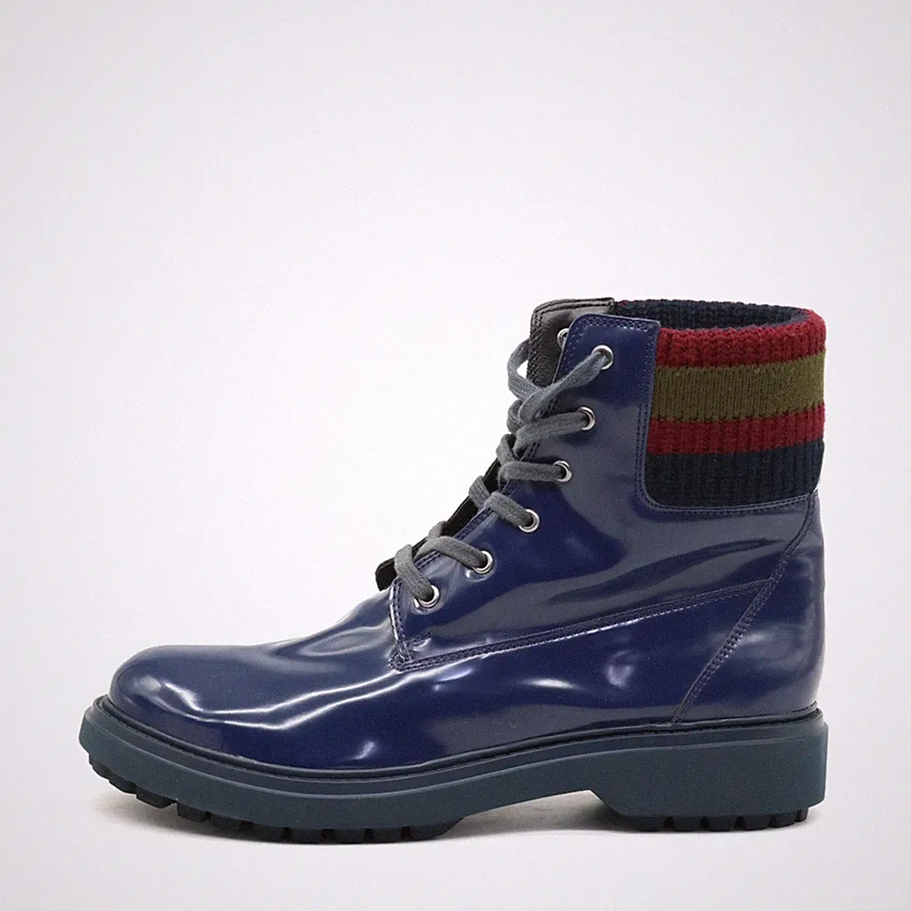 Geox Damen Stiefel Blau Lackleder Knöchelhoch Gepolstert Schnürstiefel EU 41