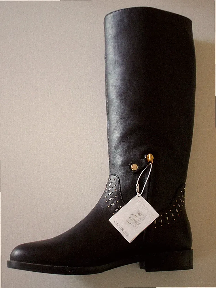Geox Damen Stiefel D Brogue S B-Leder Nappaleder+Kunstperlen Schwarz/Gold EU-40190€
