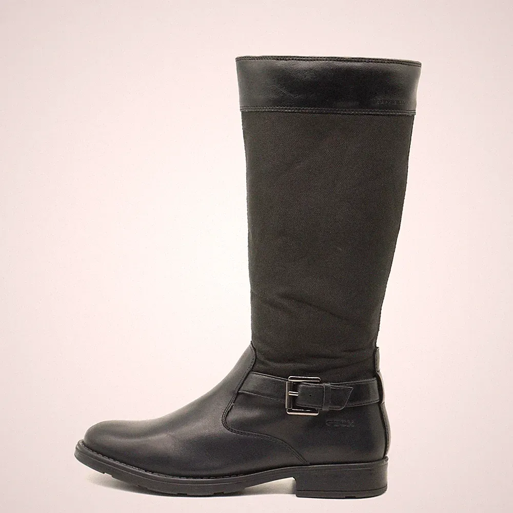 GEOX Damen Stiefel Schwarz Leder Hochschaft Reißverschluss Reitstiefel EU 38