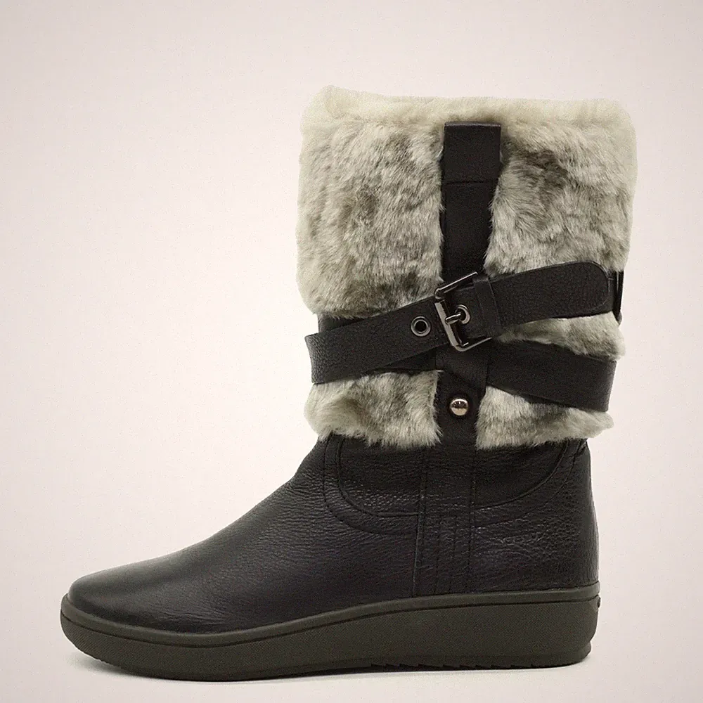Geox Damen Stiefel Schwarz Leder Mittel Gefüttert, Warm Winterstiefel EU 40
