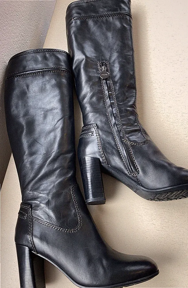 Geox Damenstiefel Stiefel Gr. 39,5 US 9,5 UK 6,5 Schwarz echt Leder wie NEU