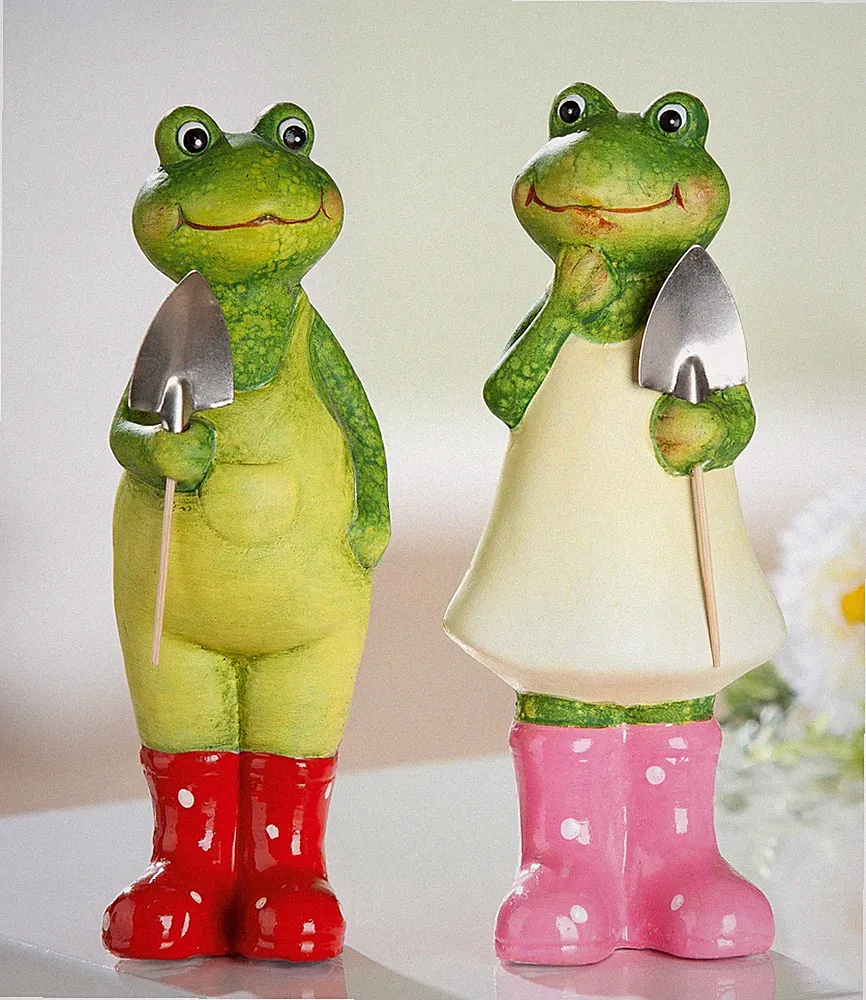 Gilde Figur Frosch Paar " Felix & Feli " grün Keramik Schaufel Gummistiefel Deko
