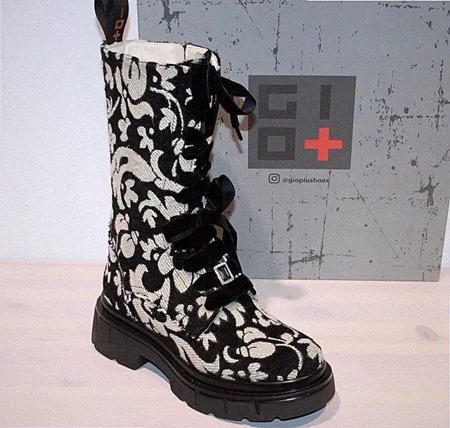 GIO+ Canvas-Stiefel Flowerprint Boots Stiefelette - Made in Italy - Neu!