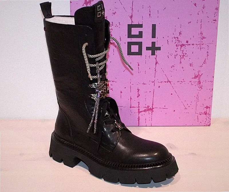 GIO+ Leder Schnür-Stiefel Biker Boots Zipper Charms GRETA01 -Made in Italy- Neu!