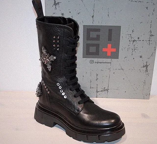 GIO+ Leder Schnür-Stiefel Biker Boots Zipper Military - Made in Italy - Neu!