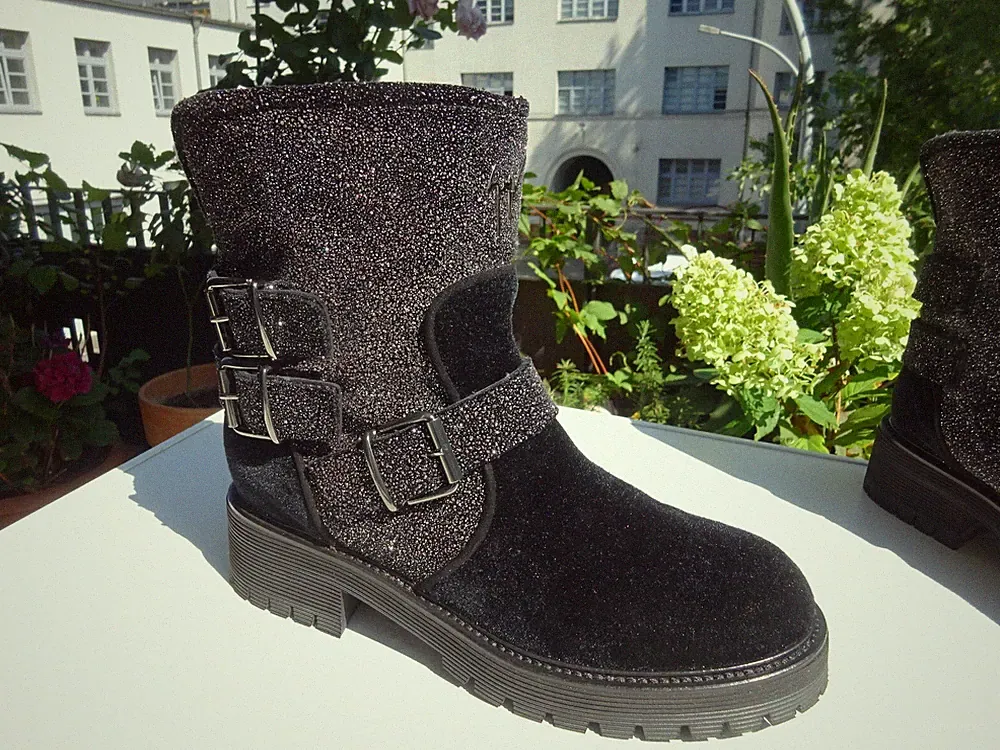 GIUSEPPE ZANOTTI Damen Plateau Chelsea Stiefel Samt Glitzer Italy Gr.37,5 Neuw
