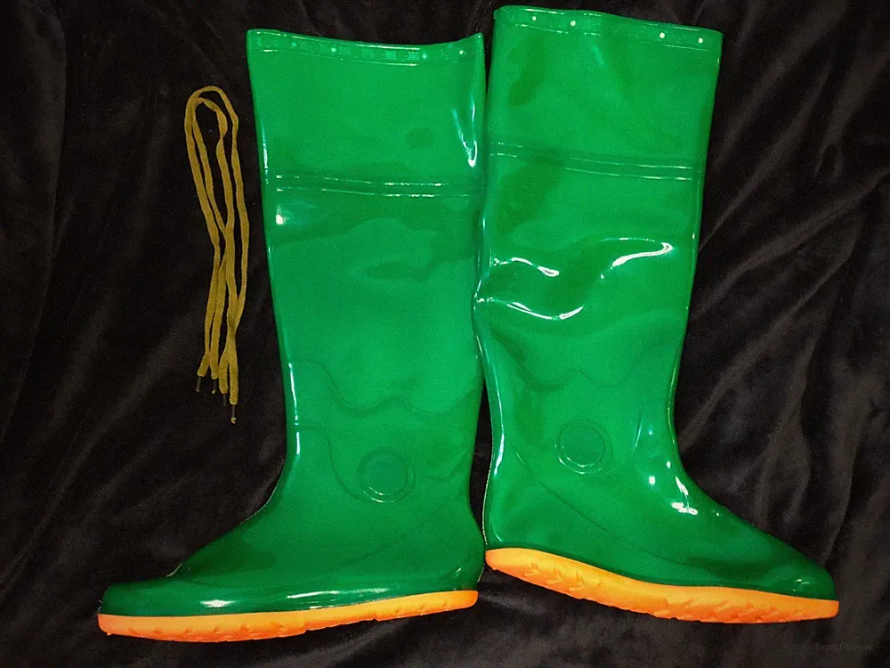 Glänzende grüne Weich PVC Stiefel 44 gefüttert Bauern Gummi Kunststoff Stiefel