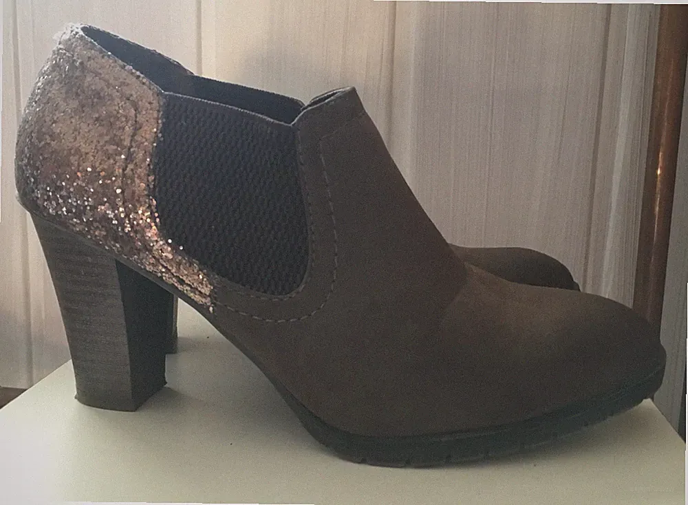 Glitzer Stiefeletten Pailetten Braun Leder Optik 37 Stiefel