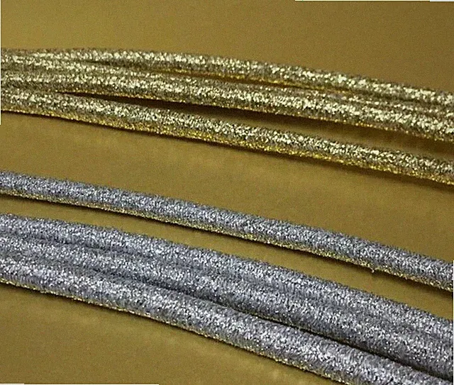 GOLD SILBER GUMMISEIL 5mm/1m-10m GLITZERNDER WEIHNACHTSBAUM ELASTISCHES SEIL GRATIS PP
