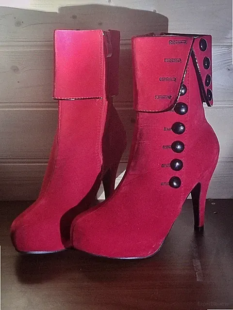 Grape Myrtle Red Faux Suede Ankle Boots UK 4 4" High Heel Hidden Plateau Bootie
