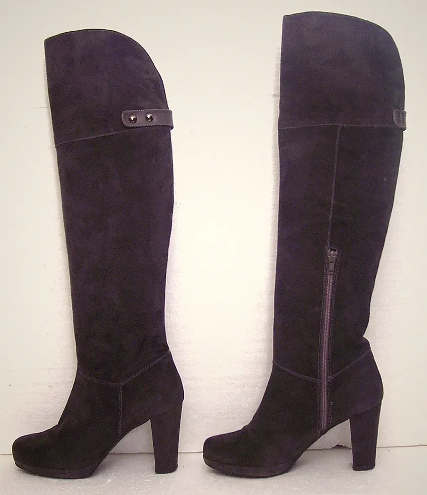 Graue Overknee Stiefel, Wildleder, 9cm Blockabsatz - Gr. 40 - LODI
