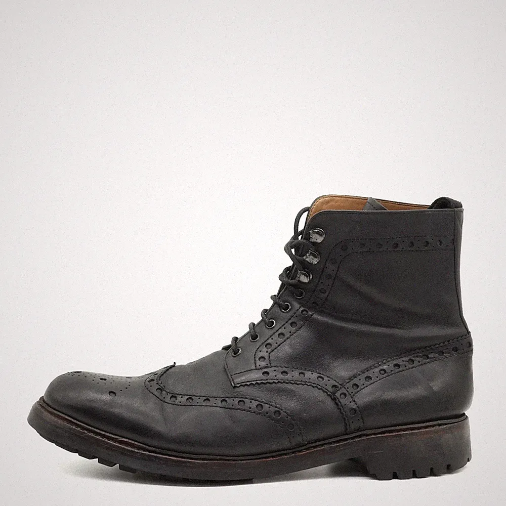 Grenson Herren Brogue Boot Stiefel Schwarz Leder Knöchelhoch Welt Boots EU 47,5