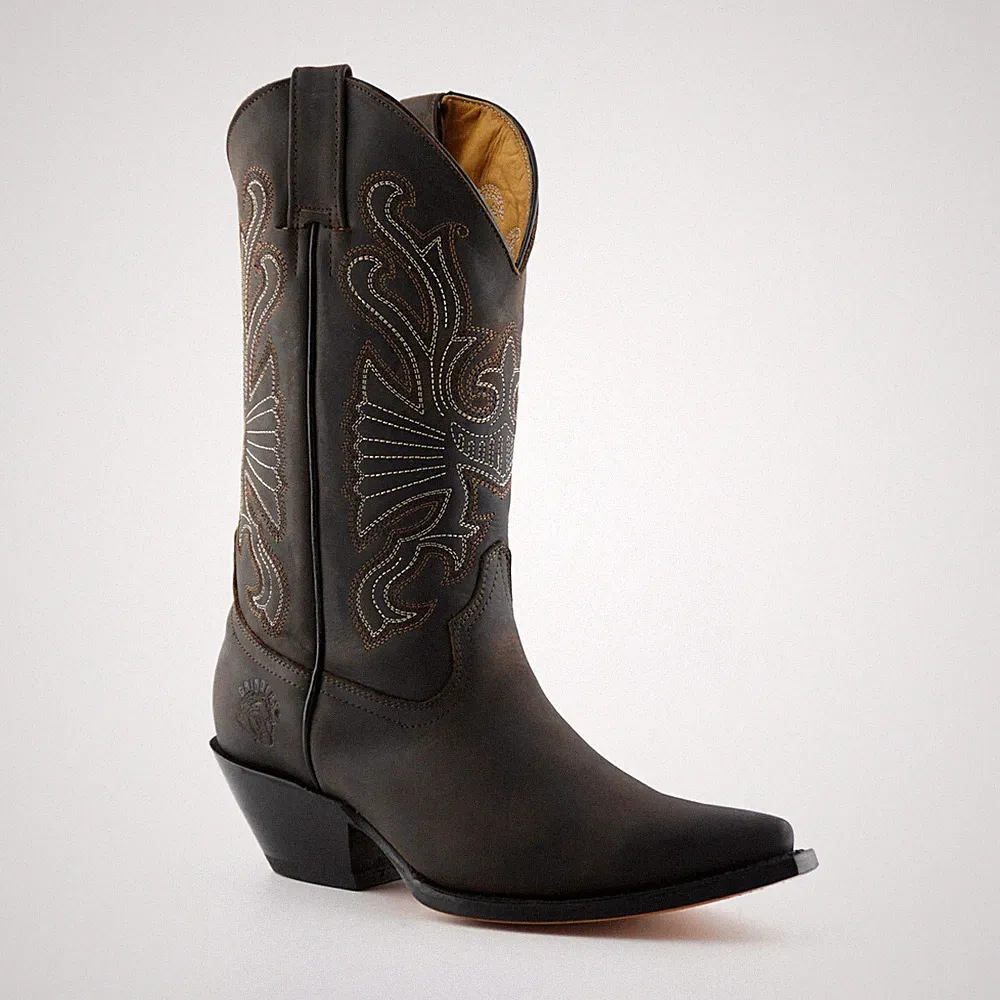 Grinders Buffalo Braun Herren Damen Cowboy Western Slipper Spitz Leder Stiefel