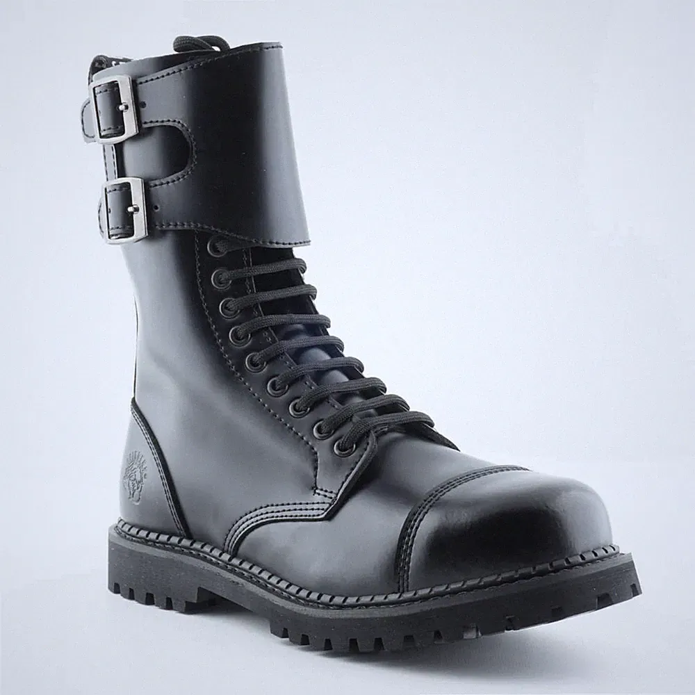 Grinders Camelot CS schwarz 14 Ösen Doppelschnalle Unisex Stahlkappe Stiefel