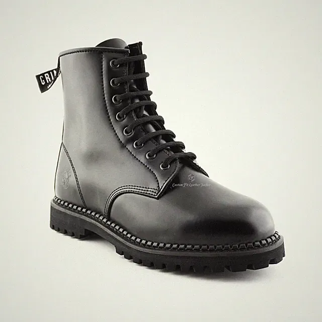 Grinders Cedric CS Black Derby Unisex Cowboy Western Biker Obermaterial Leder Stiefel