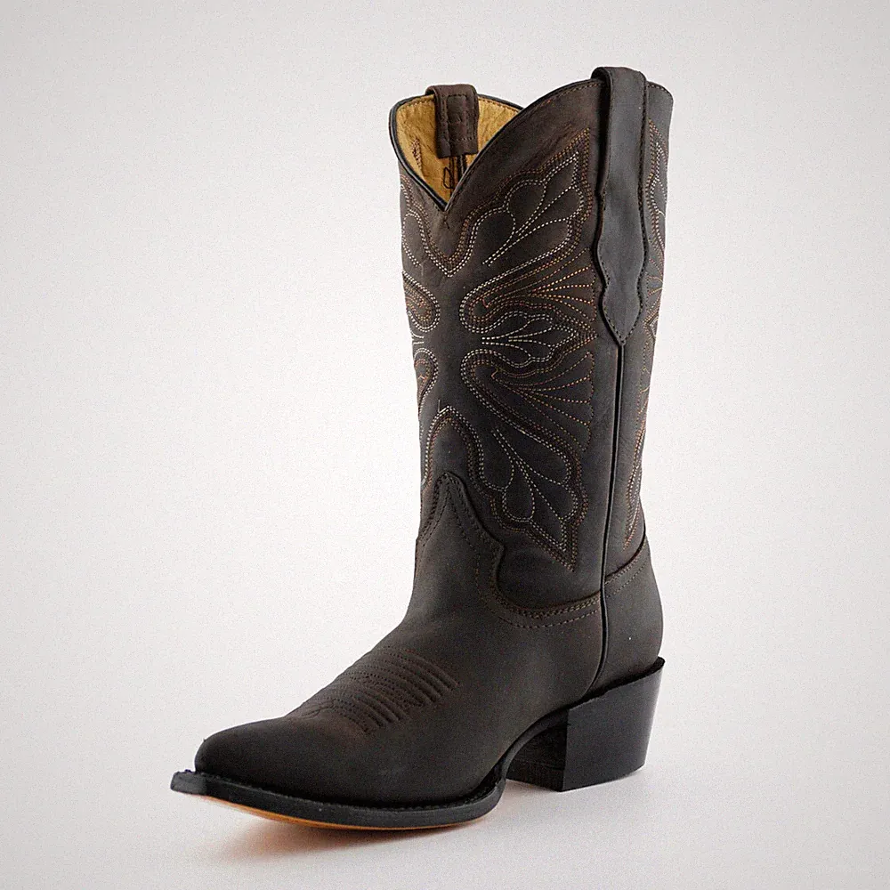 Grinders Damen Dallas braun Echtleder Stiefel Cowboy Western halbhohe Zehenpartie Stiefel