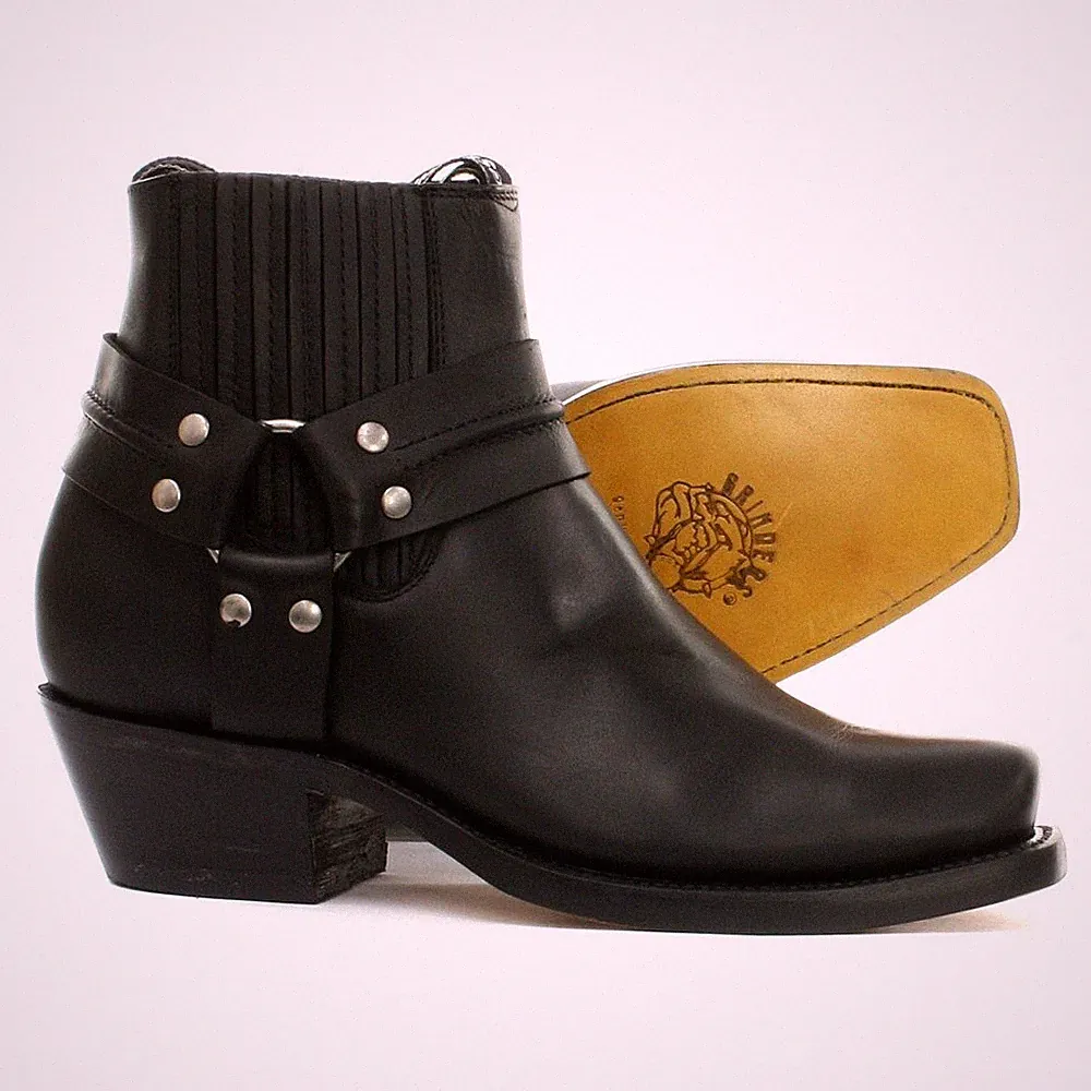 Grinders Harness Lo Schwarz Herren Damen Cowboy Western Stiefeletten Biker Leder Stiefel
