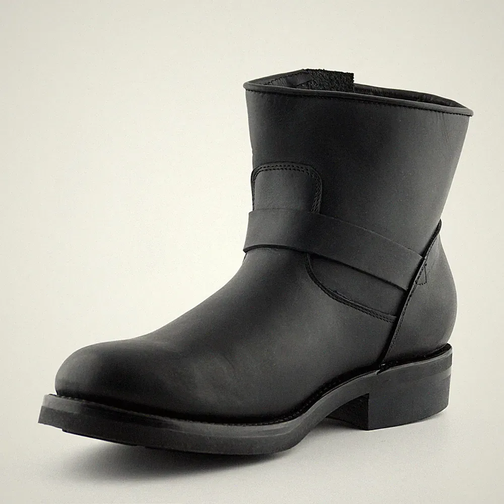 Grinders HERREN Charger Lo Schwarz Biker Nicht Sicherheit Leder Schnalle Stiefel...