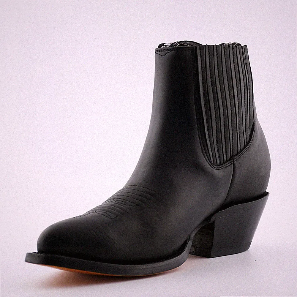 Grinders Herren Maverick Schwarz Echtleder Stiefelette Western Cowboystiefel